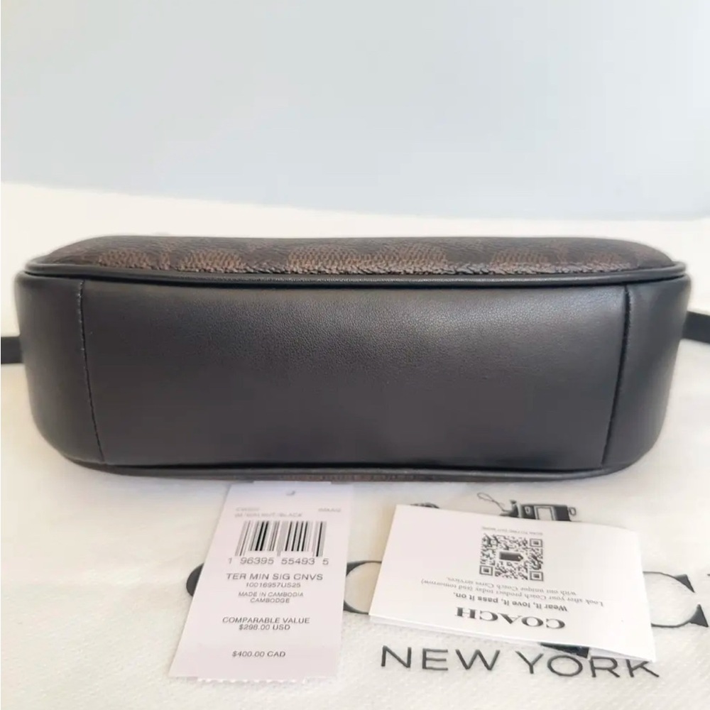 Coach Signature Canvas Gold/Walnut/Black Mini Teri Shoulder Bag - Picture 12 of 14